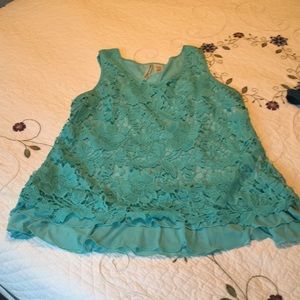 Trendy Lace Long Waist Tank Top Ruffled Hem Green
